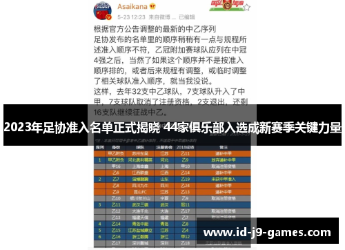 2023年足协准入名单正式揭晓 44家俱乐部入选成新赛季关键力量